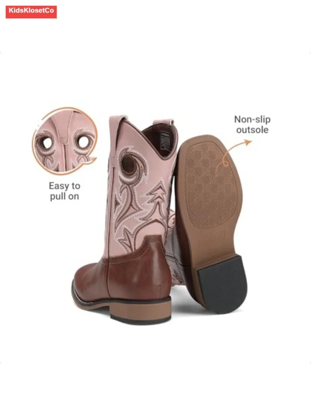 Western Kids Cowboy Boots Square Toe Pull-On TPR Outsole